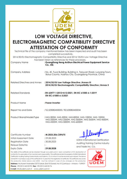 Chiny GuangDong Heng AnShun Electrical Power Equipment Service Co., Ltd. Certyfikaty